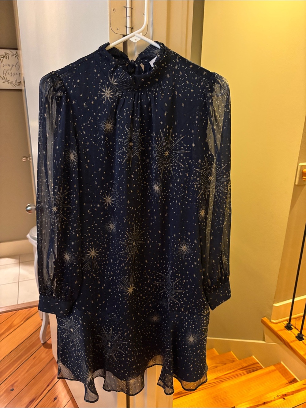 Loft Women’s Navy Star-Print Long Sleeve Dress NWT